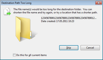 Explorer - File name too long