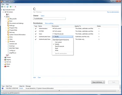 SetACL Studio - C - Non-admin - permissions context menu