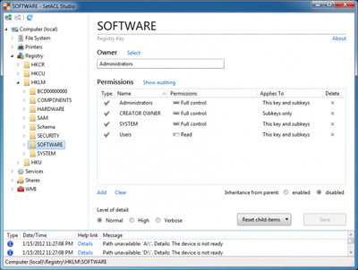 SetACL Studio - HKLM-Software - normal