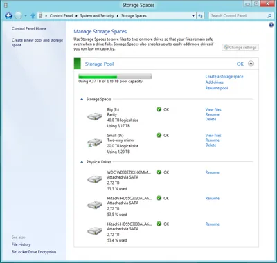 Storage Spaces Configuration Applet