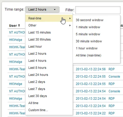 Time range selection