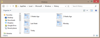 IE History as seen on in Explorer