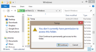 Explorer offering to change permissions