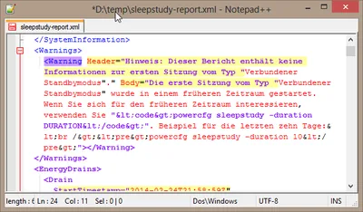 sleepstudy-report.xml with XML formatting error