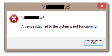 Error Connecting to C$: Device Attached to the System is not Functioning