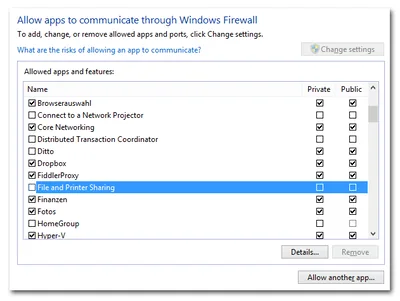 File and Printer Sharing disabled in Windows firewall