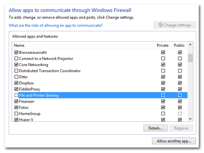 File and Printer Sharing disabled in Windows firewall