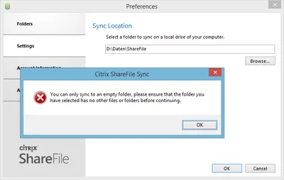 Citrix ShareFile Sync - Folder not empty