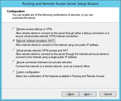 Routing and Remote Access Server Setup Wizard - NAT