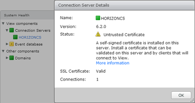 VMware Horizon Connection Server details