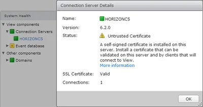 VMware Horizon Connection Server details