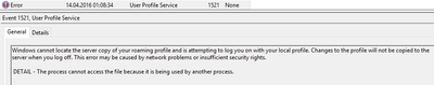 Roaming profile error 1521 in event viewer