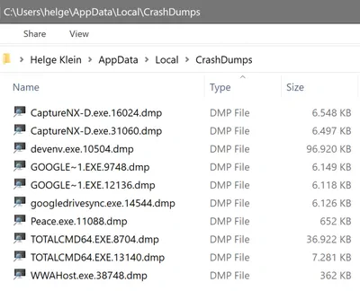 Creating an Application Crash Dump