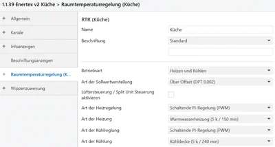 Regelung von Heizung/Kühlung mit Enertex Meta² KNX-Raumcontroller