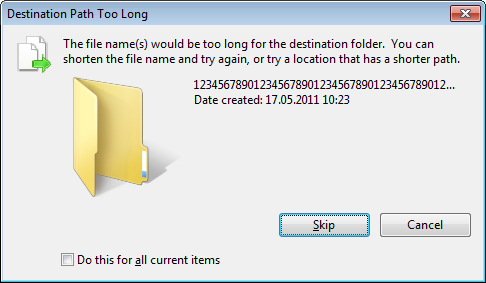 Filename Too Long Windows 10