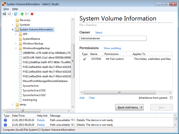 System Volume Information - SetACL Studio