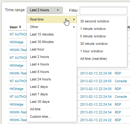 Time range selection