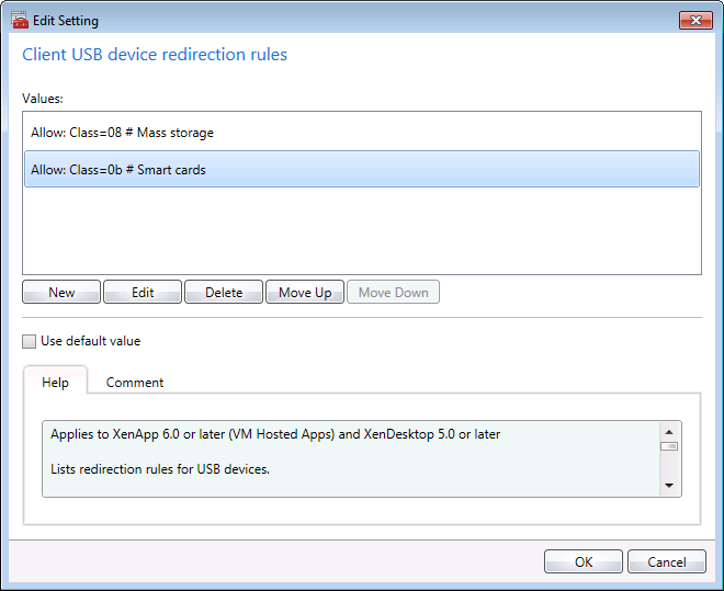 Client USB device redirection rules