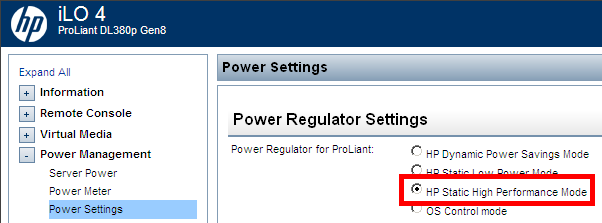 iLO Power Settings