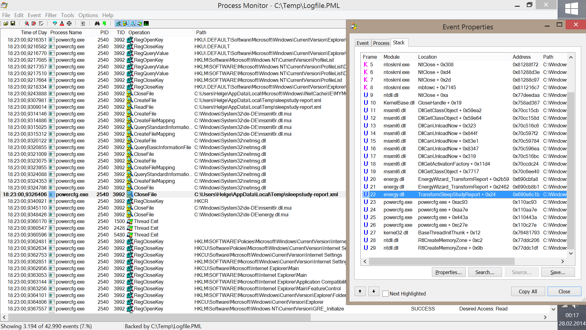 PowerCfg Sleepstudy intermediate file sleepstudy-report.xml