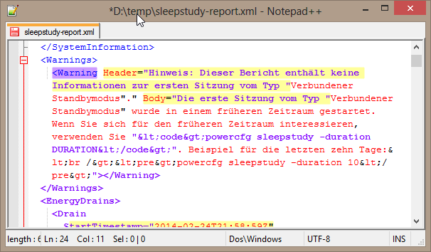 sleepstudy-report.xml with XML formatting error