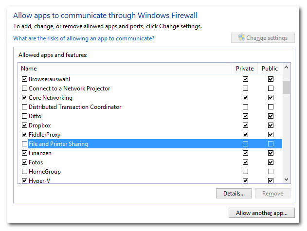 File and Printer Sharing disabled in Windows firewall