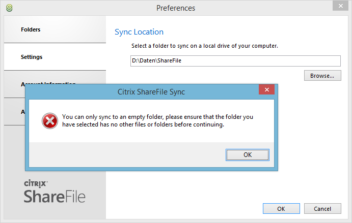 Citrix ShareFile Sync - Folder not empty