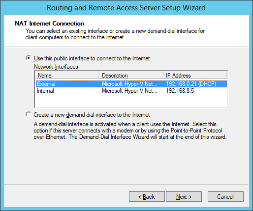 Routing and Remote Access Server Setup Wizard - NIC selection