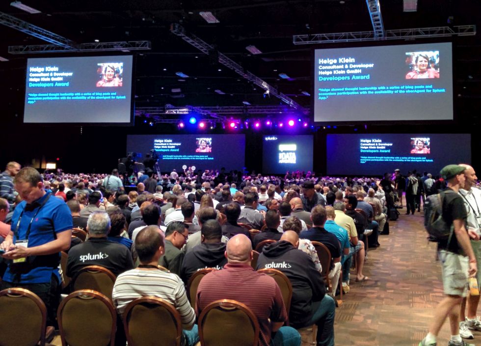 Splunk Revolution Awards - Helge Klein on the big screen during the keynote