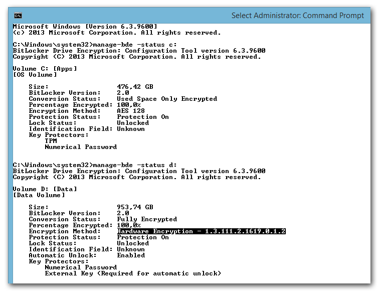 Check BitLocker hardware encryption status with manage-bde 3