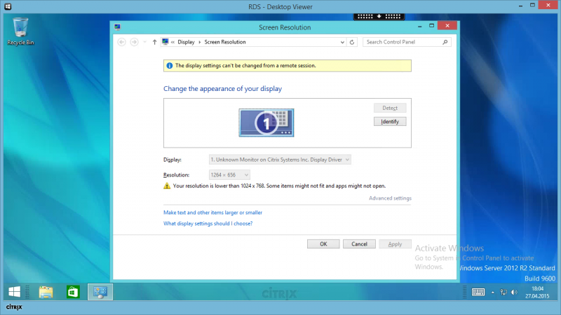 Citrix Desktop Viewer - window size 1280x720