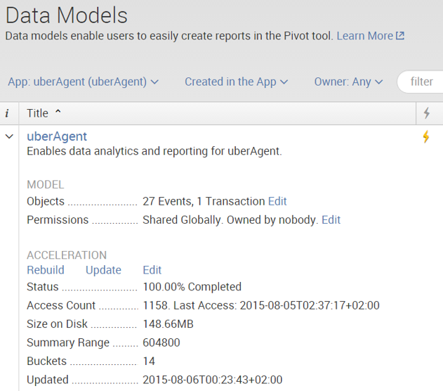 Splunk - Checking the data model acceleration status