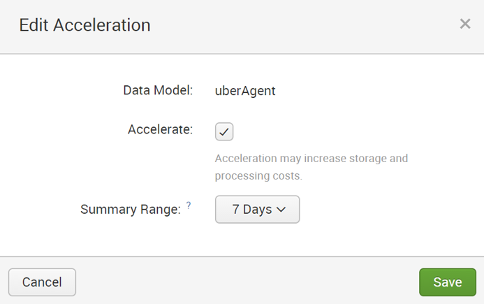Splunk data model acceleration