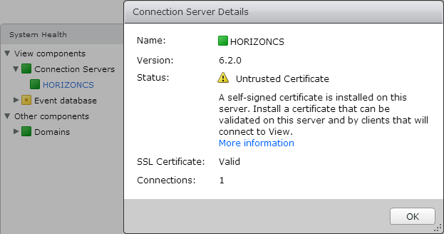 VMware Horizon Connection Server details